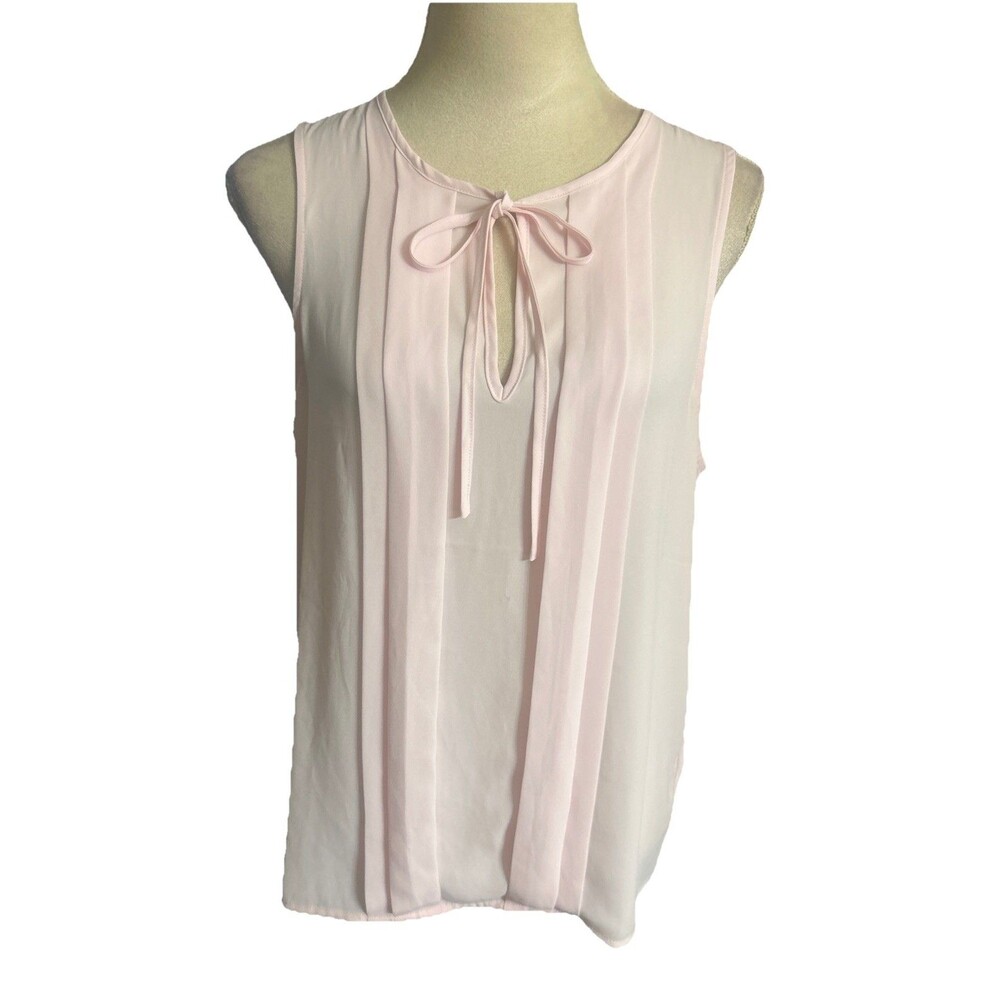 J. Crew  Women M Light Pink Sleeveless Chiffon Tie Neck Pleated Sheer Career Top